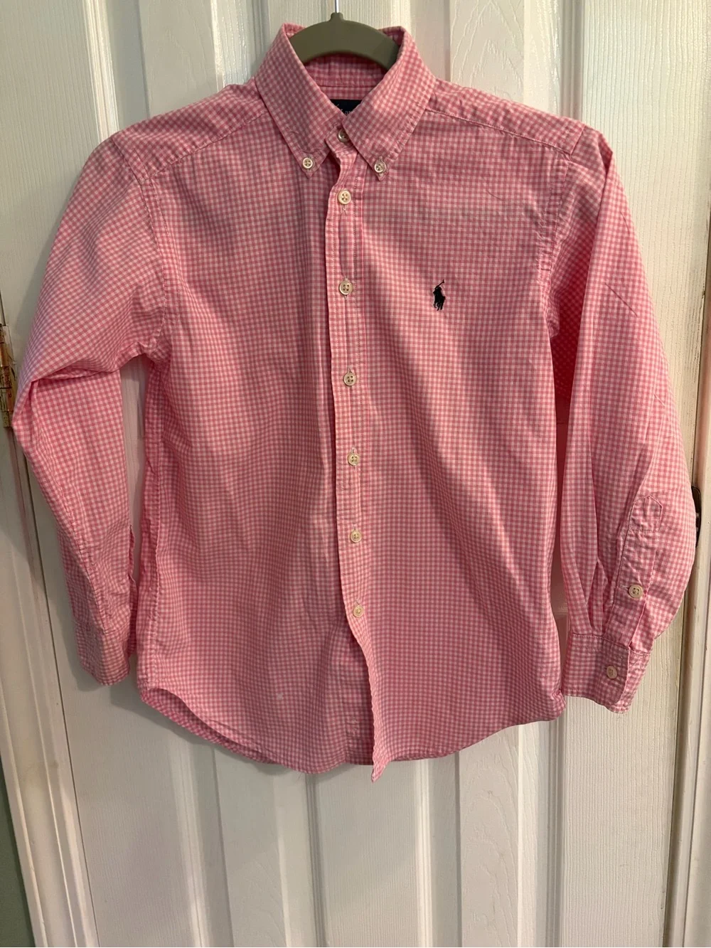 Ralph Lauren Boys Classic Long-Sleeve Pink/White Check Button-Down Shirt Size 8